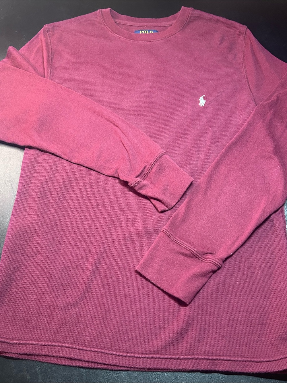 Polo by Ralph Lauren Long-Sleeve Waffle Crew in Burgundy with White Pony